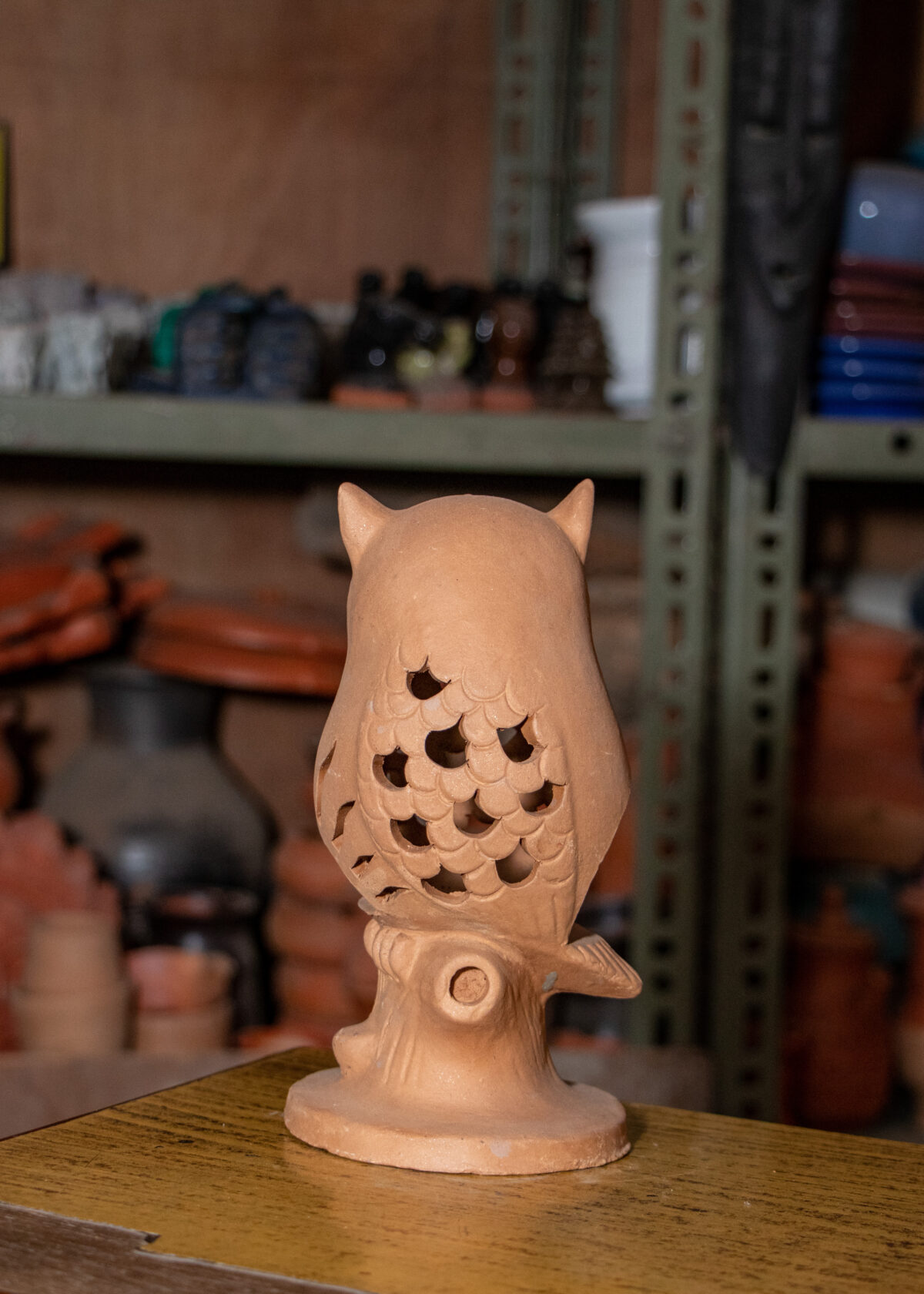 Terracotta clay lantern on stand
